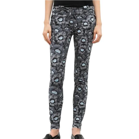 Kenzo Gray Black Blue Iridescent Floral Zip Ankle Stretch Skinny Jeans Sz 38 / 8 - Picture 2 of 12